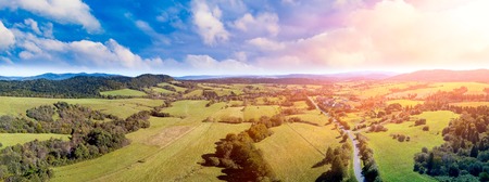 Typical meadows in Bieszczady mountains in Poland. Autumn landscape.の写真素材