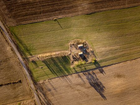 Drone landscape with autumnal fields. Nature from aboveの写真素材