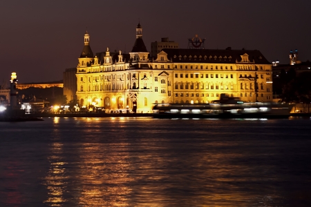 Haydarpasa Station at night time at Istanbul/Turkey which is a famous historical train station in Kadikoyのeditorial素材
