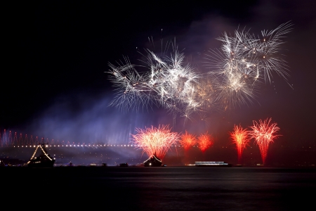The Celebration of Turkish Republic Day with Fireworks show in Istanbul at October 29th - 2012のeditorial素材