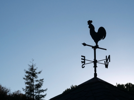 Wind vane silhouette in a roofの写真素材