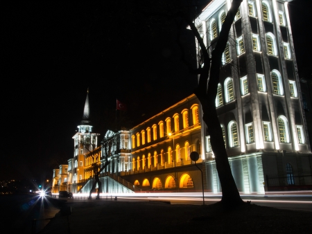 Kuleli Military High School at night  This is a famous historic school building near the Bosphorus coast at Istanbul,Turkey のeditorial素材