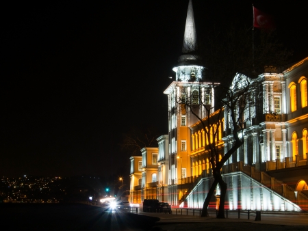 Kuleli Military High School at night  This is a famous historic school building near the Bosphorus coast at Istanbul,Turkey のeditorial素材