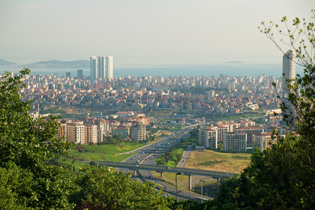 Istanbul, Turkey - May 19, 2014  Buildings at the Istanbul with Prince Islands and a highway のeditorial素材