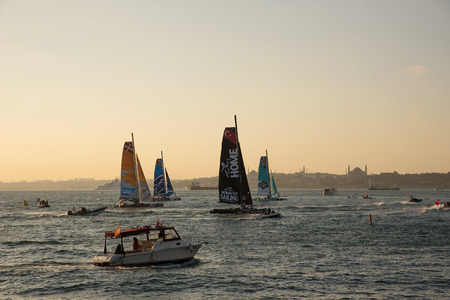 ISTANBUL, TURKEY - OCTOBER 03, 2015: Extreme 40 Stadium Racing . Extreme 40 Sailboats compete in...
