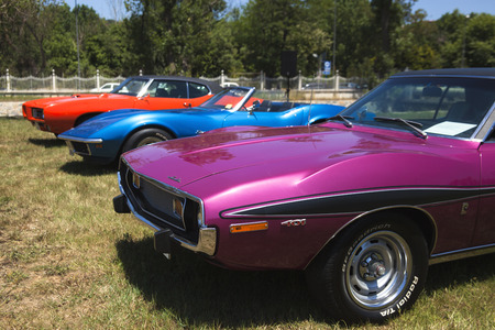 Istanbul, Turkey - June 23, 2013: American cars in a car market at Istanbul.のeditorial素材