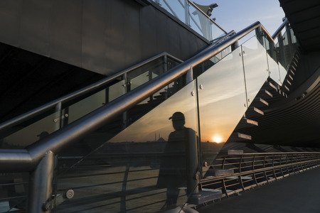 Reflections on a glass surface at The Subway Bridge on The Golden Horn at Istanbul