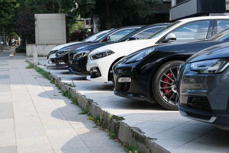 Istanbul, Turkey - July 19, 2020: German cars 2020 and 2019 models are showing together in a car gallery at outdoor for selling.のeditorial素材