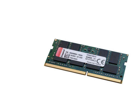 Istanbul, Turkey - October 6, 2020: Front view of a Kingston Technology 16gb 2666 mhz Ddr 4 Ram for notebooks isolated on white background.のeditorial素材