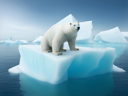 A polar bear is standing on a small melting iceberg in the middle of the ocean as ai generatedの素材