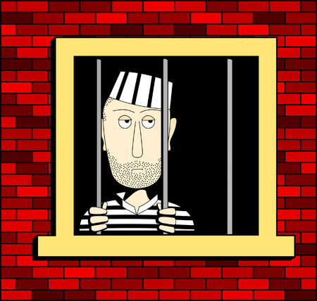 Prisoner in the barred window, illustrated in a square formatのイラスト素材