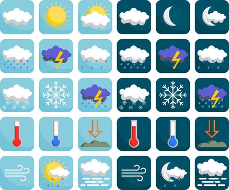 Set Of Icons For Weather Forecast, Cartoon Illustrationsのイラスト素材