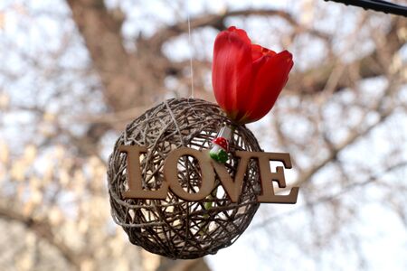 Love inscriptionwooden decorative composition