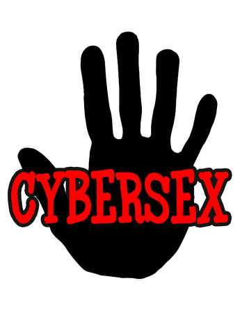 Man handprint isolated on white background showing stop cybersexの写真素材