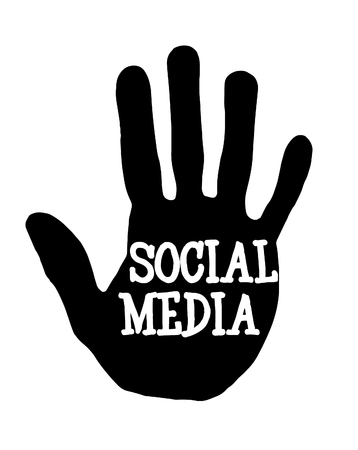 Man handprint isolated on white background showing stop social mediaの写真素材
