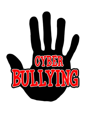 Man handprint isolated on white background showing stop cyberbullyingの写真素材