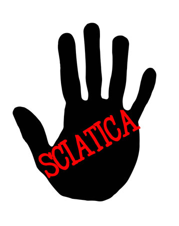 Man handprint isolated on white background showing stop sciaticaの写真素材