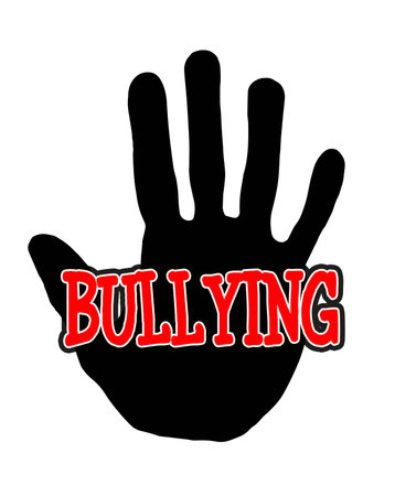 Man handprint isolated on white background showing stop bullyingの写真素材