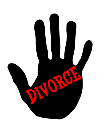 Man handprint isolated on white background showing stop divorceの写真素材