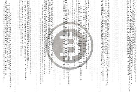 Binary code white background with bitcoin symbol. Cryptocurrency, blockchain, trade, sell, buy,...