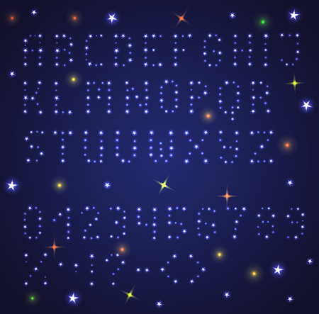 Romantic font from stars. Collection of characters, numbers and symbolsのイラスト素材