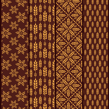Set of seamless pattern with wheat. Brown agricultural background about harvest and grain. Collection of summer bright wallpapers.のイラスト素材