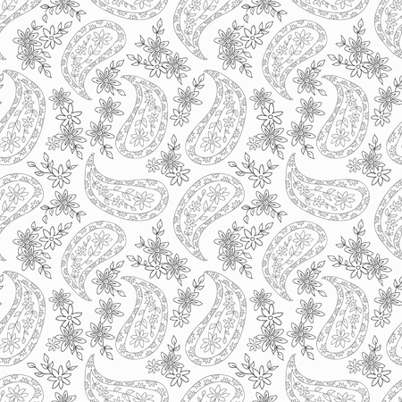 Paisley black and white floral pattern. Seamless pattern can be used for wallpaper, fabrics, paper craft projects, web page background,surface textures.のイラスト素材