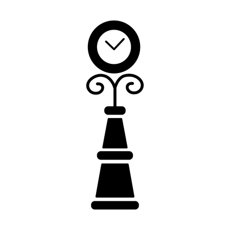 Vector illustration of old floor standing clock. Flat icon of vintage large metal clock for park or street. Isolated object on white background.のイラスト素材