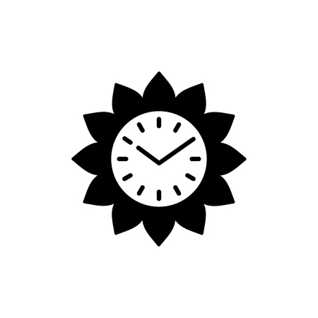Vector illustration of modern wall clock. Flat icon of analog decorative floral clock for kids. Isolated object on white background. Front view.のイラスト素材