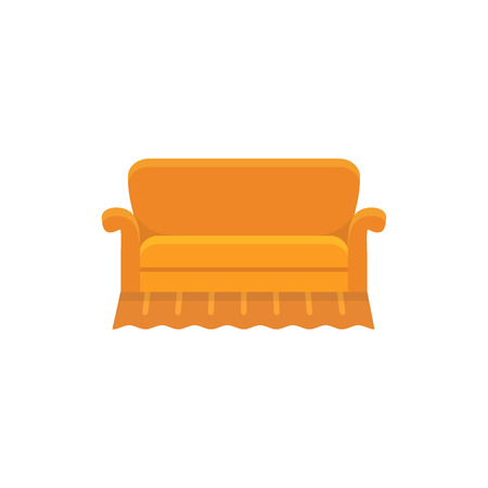 Orange english sofa. Vector illustration. Flat icon of settee. Element of modern home & office furniture. Front view.のイラスト素材