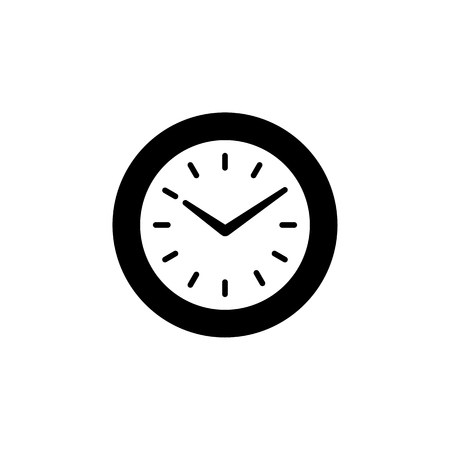 Vector illustration of modern wall clock. Flat icon of  simple round office timepiece with clock hands. Isolated object on white background. Front view.のイラスト素材