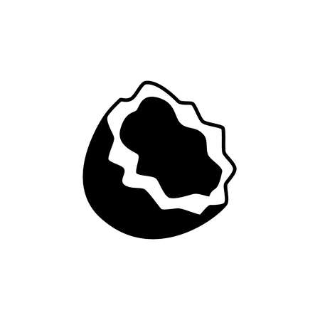 Black & white vector illustration of cut coconut. Flat icon of fresh nut. Vegan & vegetarian food. Health eating ingredient. Isolated object on white background.のイラスト素材