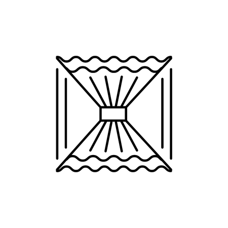 Vector illustration of fabric curtain with central drapery.  Line icon of cafe style blind . Element of home & office window decoration. Front view. Isolated on white backgroundのイラスト素材