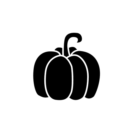 Black & white vector illustration of pumpkin vegetable. Flat icon of fresh organic winter squash veggie. Vegan & vegetarian food. Health eating ingredient. Isolated object on white background.のイラスト素材