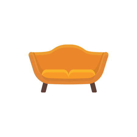 Orange loveseat. 2 seaters sofa. Vector illustration. Flat icon of settee. Element of modern home & office furniture. Front view.のイラスト素材