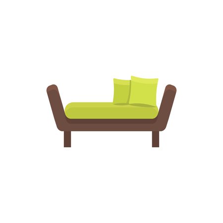 Green daybed with pillows. Comfortable sofa. Vector illustration. Flat icon of settee. Element of modern home & office furniture. Front view.のイラスト素材