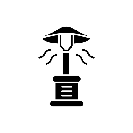 Black & white vector illustration of outdoor gas heater. Flat icon. Isolated object on white background.のイラスト素材