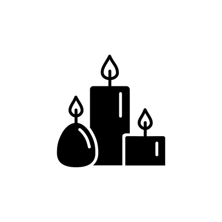 Black & white vector illustration of candles.  Flat icon of interior design product. Decorative accessory. Aromatherapy element. Isolated object on white background.のイラスト素材