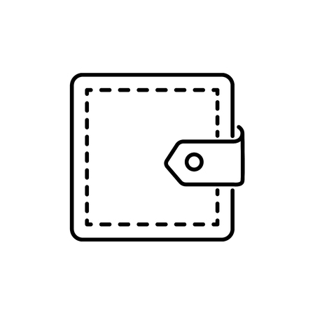 Black & white vector illustration of pocket leather wallet. Line icon of menâs purse to carry cash, credit cards. Trendy male accessory. Isolated object on white background.のイラスト素材