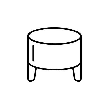 Black & white vector illustration of round leather ottoman, pouf. Line icon of accent stool or chair. Modern upholstered seat. Living room, bedroom & patio furniture. Isolated object on white background.のイラスト素材
