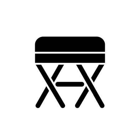 Black & white vector illustration of square ottoman, pouf. Flat icon of accent stool or chair. Living room, bedroom & patio furniture. Isolated object on white background.のイラスト素材