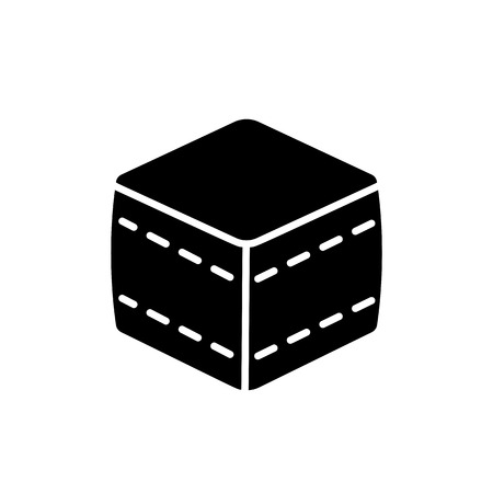 Black & white vector illustration of cube fabric ottoman, pouf. Flat icon of accent stool or chair. Living room, bedroom & patio furniture. Isolated object on white background.のイラスト素材