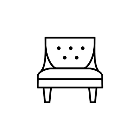 Black & white vector illustration of comfortable vintage armchair with high back. Line icon of arm chair seat. Upholstery furniture for living room & bedroom. Isolated object on white backgroundのイラスト素材