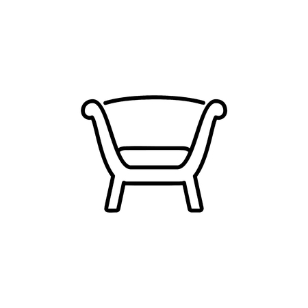 Black & white vector illustration of comfortable wooden armchair with high back. Line icon of arm chair seat. Upholstery furniture for living room & bedroom. Isolated object on white backgroundのイラスト素材