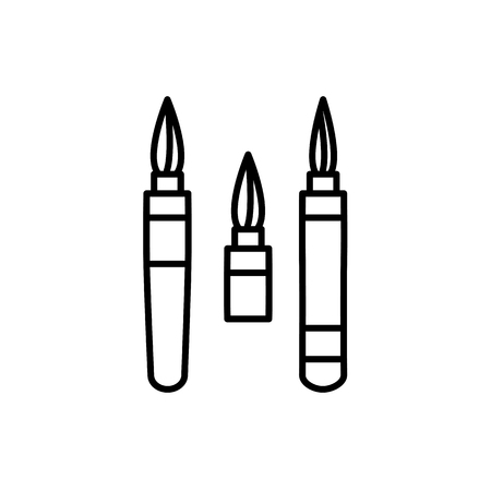 Black & white vector illustration of calligraphy brush pens. Line icon of tool for handwriting & lettering. Stationary supplies for drawing decorative vintage letters. Isolated object on white backgroundのイラスト素材
