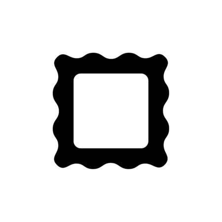 Black & white vector illustration of empty photo frame. Flat icon of black picture border. Home decor element. Isolated object on white backgroundのイラスト素材