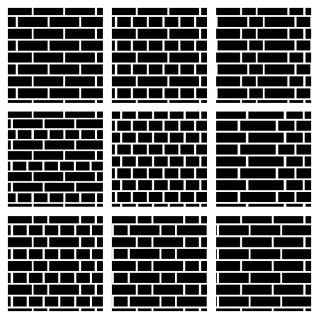 Black brick wall background. Set of seamless vector patterns. Different types of bricklayers & masonry. Stretcher, running & english bond.のイラスト素材