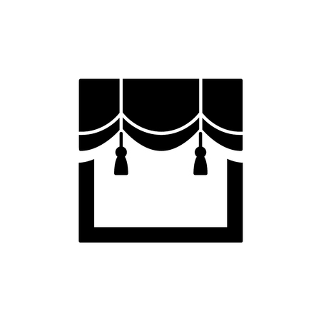 Vector illustration of scalloped valance with tassels. Flat icon of window pelmet. Isolated object on white backgroundのイラスト素材