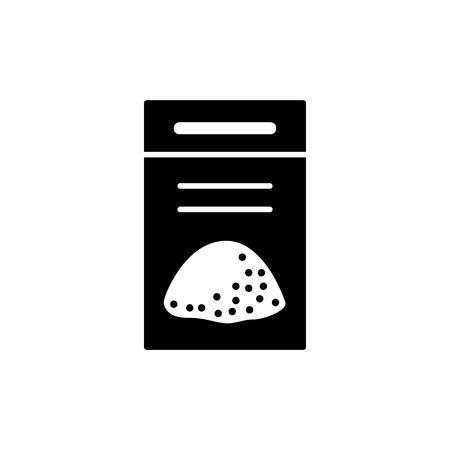 Black & white vector illustration of potting soil & mulch. Flat icon of compost pack or perlite granules for home plants. Isolated object on white backgroundのイラスト素材