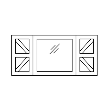 Black & white illustration of old window shutter. Vector line icon of wooden vintage outdoor jalousie. Isolated object on white backgroundのイラスト素材